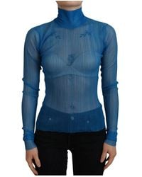 Dolce & Gabbana - Blaue mesh rollkragenbluse top - Lyst