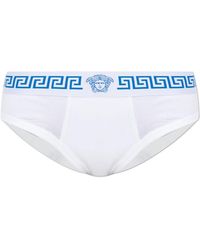 Versace - Ondergoed ,Wit ,Katoen Geribbelde Katoenen Jersey Slips - Lyst