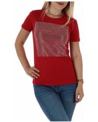 Guess - Tops ,Rood ,Katoen T-Shirt Van Katoen Met Ronde Hals En Korte Mouwen - Lyst