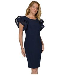 FRANK LYMAN - Marineblaues Kleid mit Dramatischen Rüschenärmeln - Lyst
