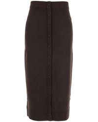 Victoria Beckham - Midi-Rock Mit Knopfdetail Braun - Lyst