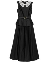 Self-Portrait - Kleedjes ,Zwart ,Leer Taffeta Peplum Midi Jurk - Lyst