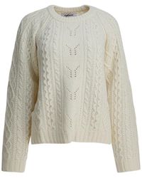 Sandbeige - Truien & Vesten ,Wit ,Wol Rondgebreide Trui - Lyst