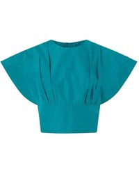 Pinko - Overhemden ,Groen ,Geplooide Top Met Korte Mouwen - Lyst
