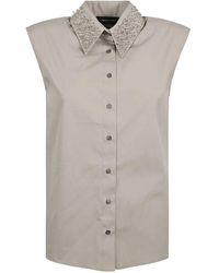Fabiana Filippi - Graues hemd,graues ärmelloses hemd mit strass,blouses & shirts - Lyst