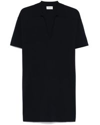 P.A.R.O.S.H. - P.A.R.O..H. ,Kleedjes ,Blauw ,Blauwe V-Hals Korte Mouw Jurk - Lyst