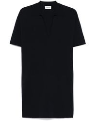 P.A.R.O.S.H. - P.A.R.O..H. ,Kleedjes ,Blauw ,Blauwe V-Hals Korte Mouw Jurk - Lyst