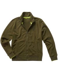 Blauer - Hoodies & Sweatvesten ,Groen ,Katoen Groene Sweater Met Rits En Zakken - Lyst