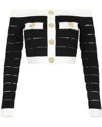Balmain - Gestricktes off-shoulder-top mit knöpfen - Lyst