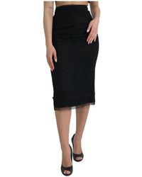 Dolce & Gabbana - Schwarzer midi-rock mit hoher taille - Lyst