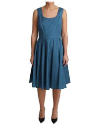 Dolce & Gabbana - A-Linien-Kleid aus blau gepunkteter Baumwolle - Lyst