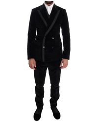 Dolce & Gabbana - Schmaler Zweireihiger Anzug aus schwarzem Samt - Lyst