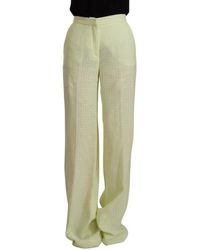 MSGM - Yellow Green Cotton High Waist Straight Long Pants - Lyst