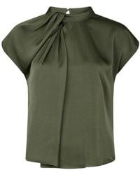 Neo Noir - Overhemden ,Groen ,Polyester Elegante Drapy Satin Blouse Met Knoopdetail - Lyst