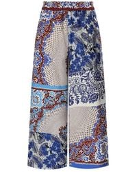 Weekend by Maxmara - Blaue Baumwoll-Popeline Hose Mit Muster Und Weitem Bein - Lyst