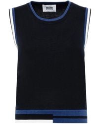 Alpha Studio - Tops ,Blauw ,Korte Tanktop Met Contrastranden - Lyst