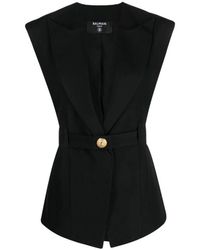 Balmain - Wollblazer mit peak revers und gürtel,grain de poudre sleeveless jacket - Lyst
