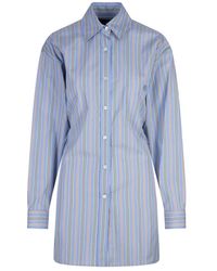 Etro - Overhemden ,Blauw ,Blauw Gestreept Shirt Met Knoopdetail Op De Rug - Lyst