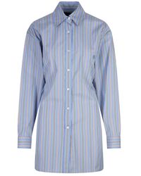 Etro - Overhemden ,Blauw ,Blauw Gestreept Shirt Met Knoopdetail Op De Rug - Lyst