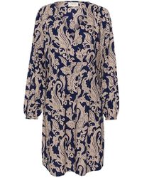 Cream - Kleedjes ,Bruin ,Blauwe Paisley Jurk Met V-Hals - Lyst