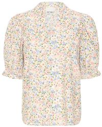 Ichi - Overhemden ,Veelkleurig ,Katoen Bloemen Cloud Dancer Blouse - Lyst