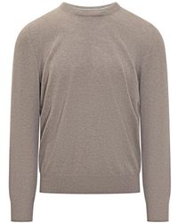 Brunello Cucinelli - Truien & Vesten ,Grijs ,Kasjmier Trui Met Ronde Hals - Lyst
