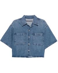 Alexander Wang - Overhemden ,Blauw ,Denim Cropped Denim Shirt - Lyst