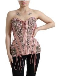 Dolce & Gabbana - Rosa seide nylon bustier korsett top - Lyst