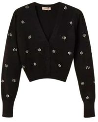 Twinset - Truien & Vesten ,Zwart ,Leer Cardigan - Lyst