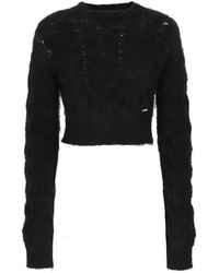 DSquared² - Truien & Vesten ,Zwart ,Wol Zwarte Mohair Cropped Trui - Lyst