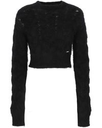 DSquared² - Truien & Vesten ,Zwart ,Wol Zwarte Mohair Cropped Trui - Lyst
