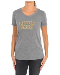North Sails - Tops ,Grijs ,Katoen T-Shirt Met Korte Mouwen En Geribbelde Hals - Lyst