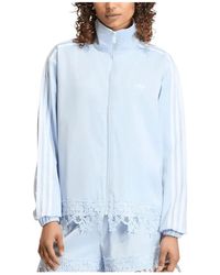 adidas - Fitness ,Blauw ,Polyester Satin Lace Firebird Loose Track Top - Lyst