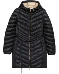 Oltre - Jassen ,Zwart ,Leer Middellange Capuchon Jas Met Riem - Lyst