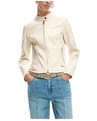Desigual - Jassen ,Wit ,Polyester Blazer Met Rits En Ronde Hals Met Zakken - Lyst