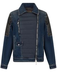 Moorer - Jassen ,Blauw ,Denim Denim-Trim Gewatteerde Jas - Lyst