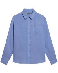 Napapijri - Blaues leinen-casual-hemd - Lyst