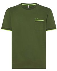 Sun 68 - T-shirt a righe sul polsino in verde scuro - Lyst