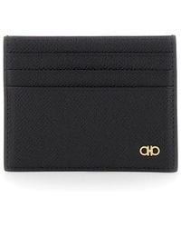 Ferragamo - Accessoires ,Zwart ,Leer Zwarte Leren Kaarthouder Met Micro Gancini - Lyst