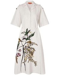 Stine Goya - Gestreiftes Blumen Midi Kleid - Lyst