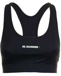 Jil Sander - Fitness ,Zwart ,Zwarte Zwarte Stretch Top Met Logo - Lyst