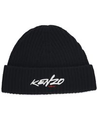 KENZO - Schwarze Wollmütze Geripptes Logo-Hut - Lyst