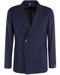 Santaniello - Blauer Hopsack Stretch Blazer - Lyst