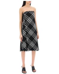 Burberry - Geruite Patroon Wollen Midi Jurk - Lyst