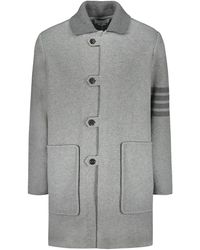 Thom Browne - Jassen ,Grijs ,Wol Gestreepte Wollen Jas - Lyst
