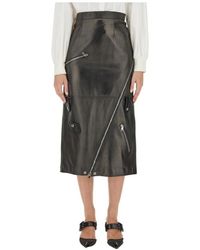 McQueen - Rokken ,Zwart ,Leer Asymmetrische Leren Midi-Rok Met Rits - Lyst