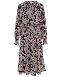 Cream - Blaues paisley langes kleid mit puffärmeln - Lyst
