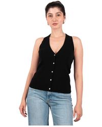 Vince - Zwarte Katoenmix V-Hals Tanktop - Lyst