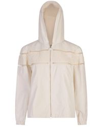 Moncler - Weiße Kapuzenjacke Mit Seidenjoch - Lyst