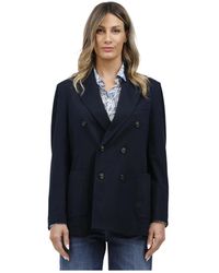 Circolo 1901 - Jassen ,Blauw ,Leer Double-Breasted Lichtgewicht Piqué Jas - Lyst